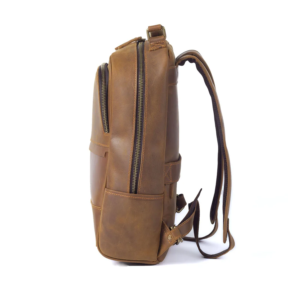 S.WORKER Vintage Echtleder-Rucksack für Herren, Große Laptop-Schultertasche, Klassische Vintage Crazy Horse Reise- und Schultasche – Detail 16