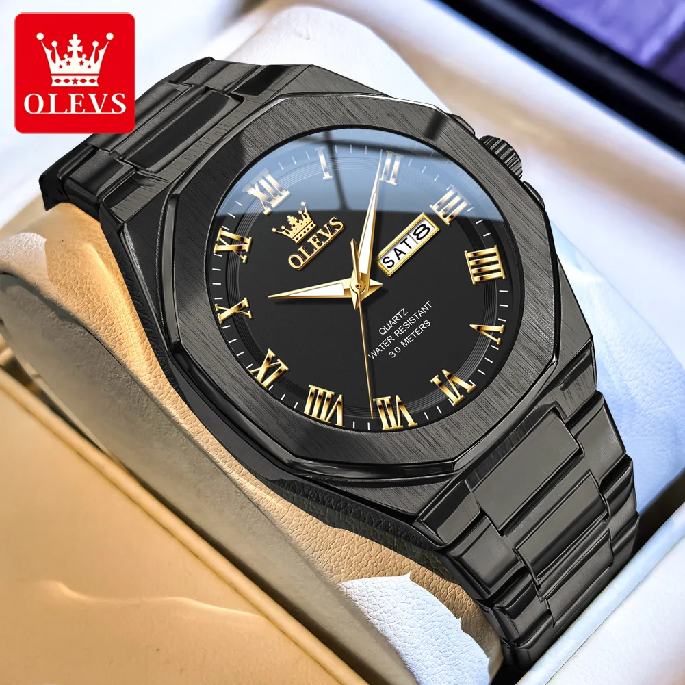 

OLEVS Роскошные мужские часы Классические модные римские весы с двойным календарем Водонепроницаемые светящиеся оригинальные кварцевые наручные часы из нержавеющей стали