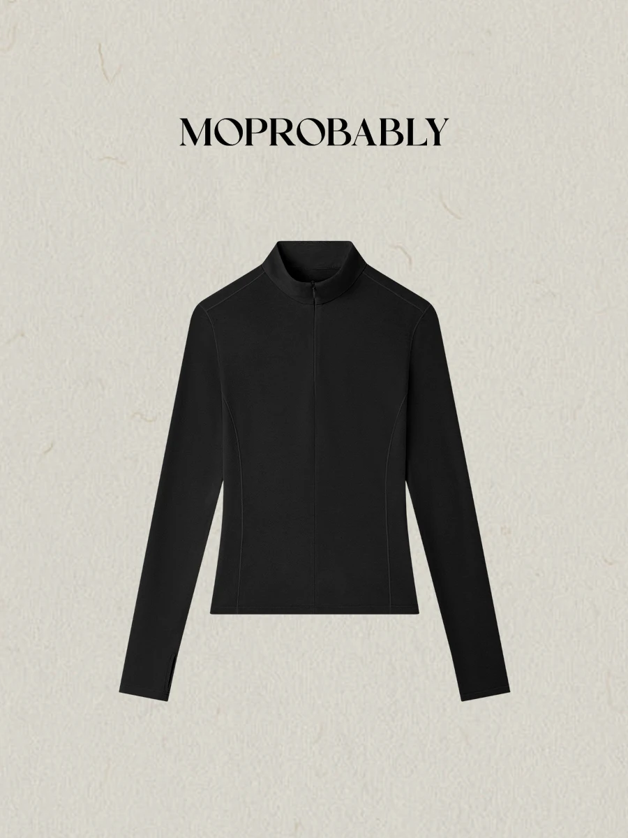 

Женская приталенная футболка с длинным рукавом и высоким воротником Moprobably, однотонный базовый пуловер для зимы, универсальный, простой дизайн