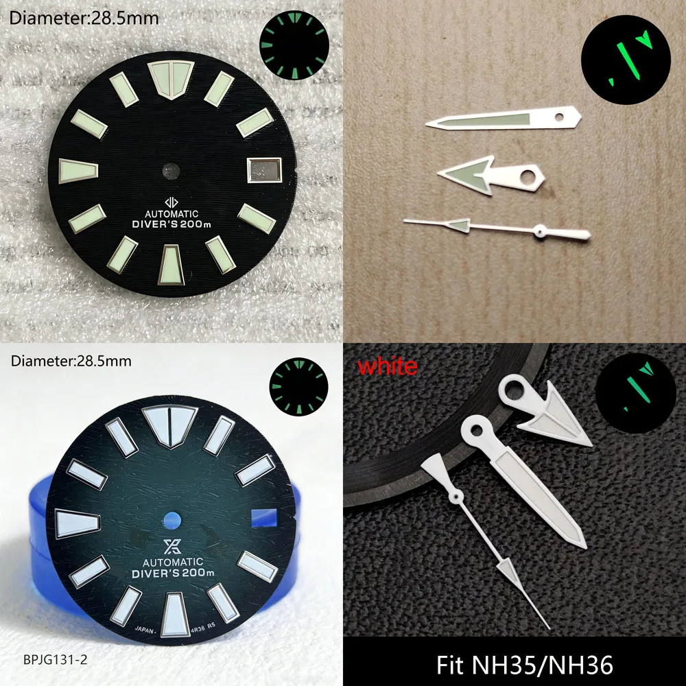 28.5mm nh35 s logo dial green blue white Manta Ray Motif s dial for nh35 movement green lumen hands nh35 prospe x dial watchmods