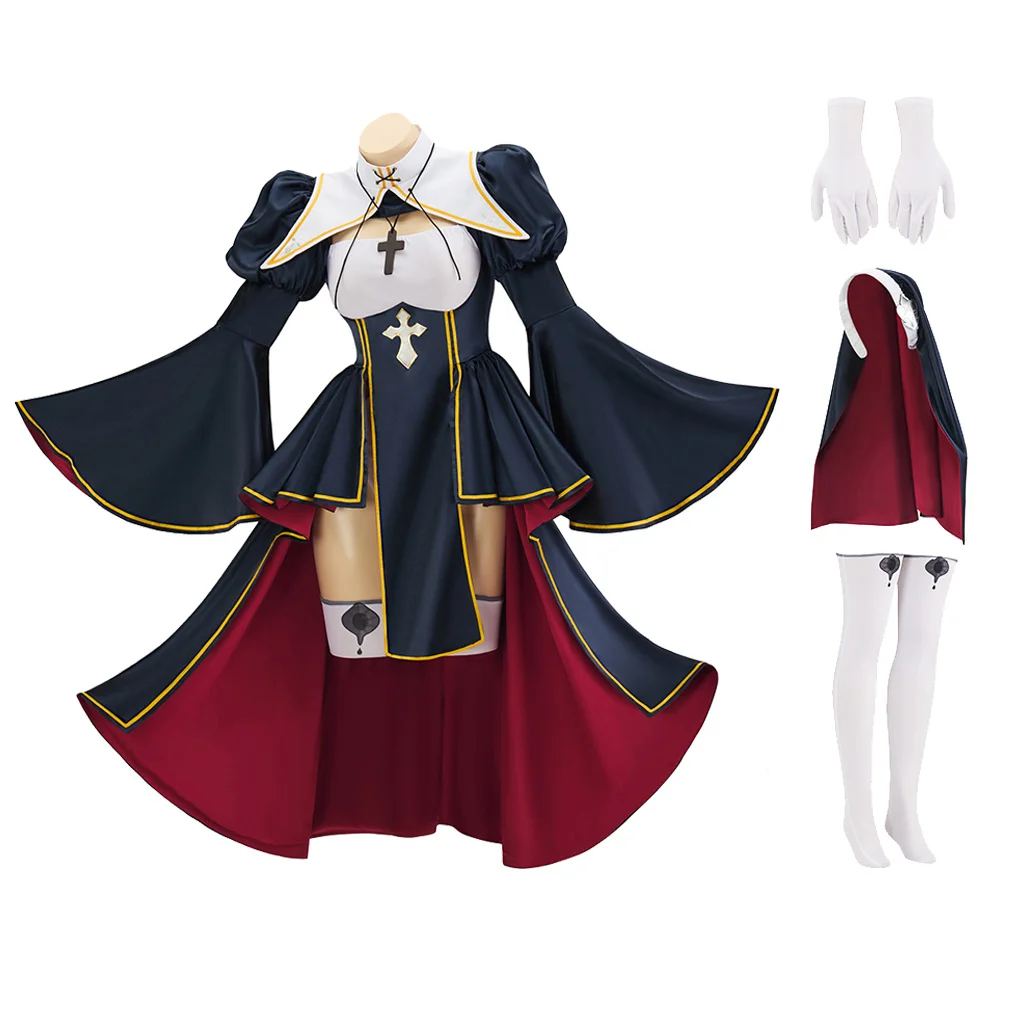 

Magi Madoka Magica Nun Charlotte Sister Косплей Платье монахини со шляпой Полный комплект Женское платье монахини и горничной Хэллоуин Сексуальное платье монахини