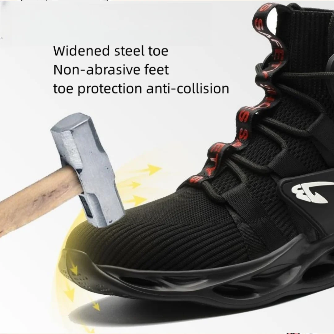 

Light weight Steel toe anti skid anti puncture comfortable breathable flying mesh surface fashion outdoor hiking shoes