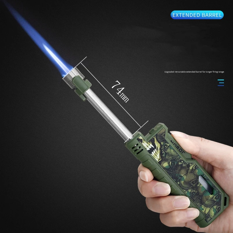 New JOBON Outdoor Camping BBQ Telescopic Rod Torch Lighter Transparent Oil Tank Windproof Jet Flame Kitchen Cigar Gas Lighter