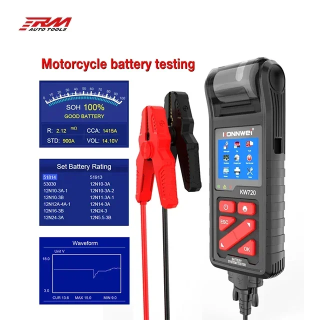 KONNWEI Midtronics KW720 6V/12V/24V Motorcycle Car Truck Battery Tester with Thermal Printer similar