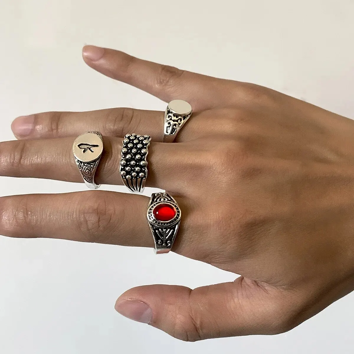 4Pcs Retro Stackable Stainless Steel Wide Rings for Men