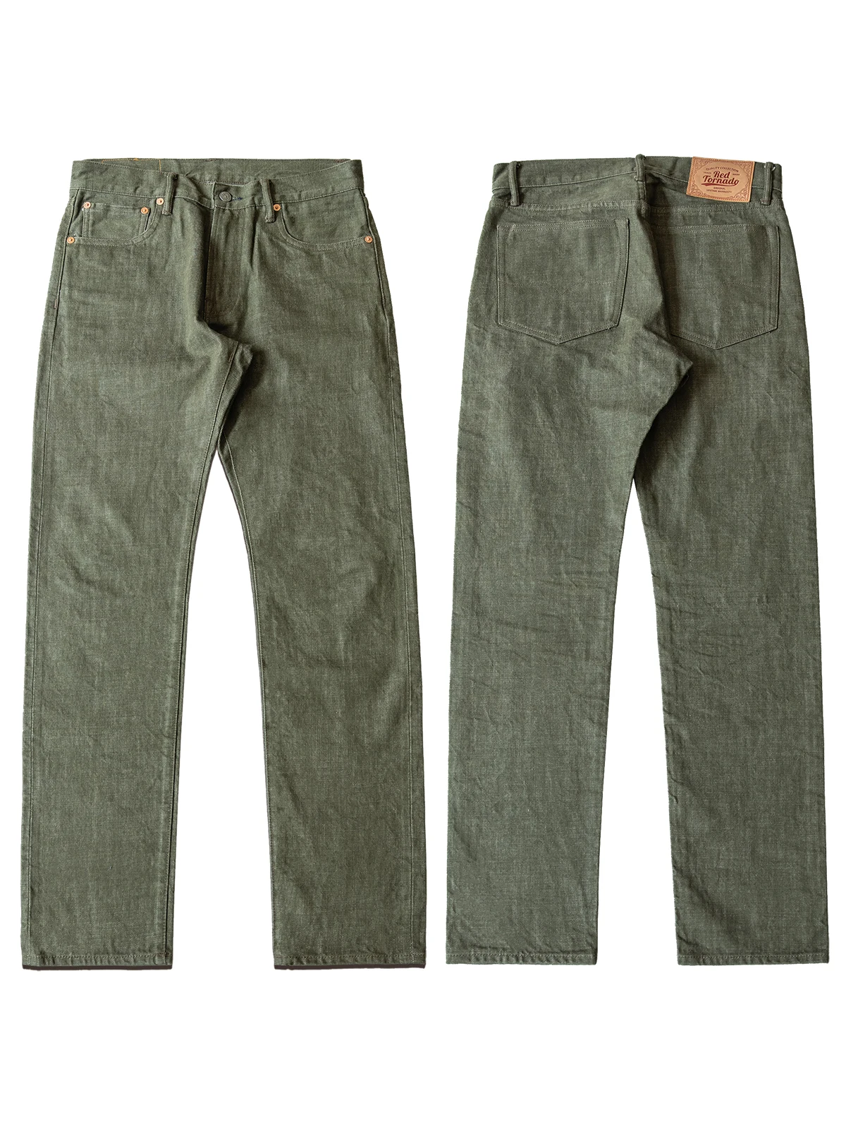 Red Tornado Tea Green 14oz Selvedge Denim Jeans Straight Fit Amekaji Pants Men
