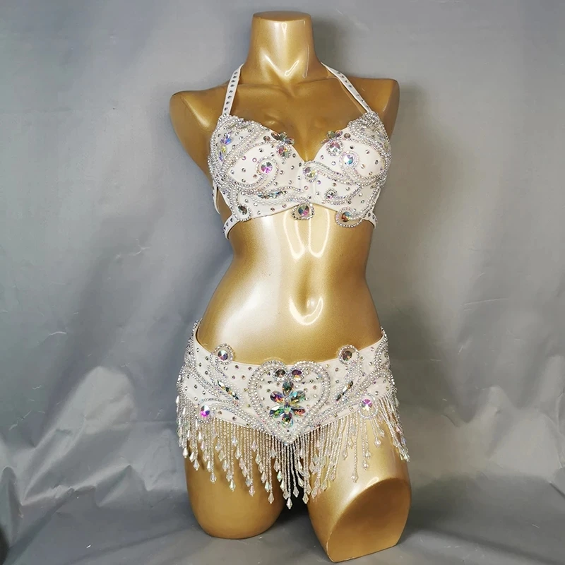 Crystal Crystal Belly dancing Costume+Belt 2pc Set Ladies Belly Dance Carnival Samba show bikini club party outfit  Bar