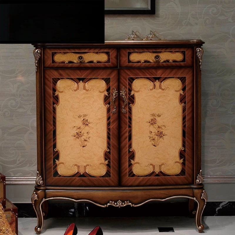 

European solid wood entrance shoe cabinet shoe rack luxury French villa foyer cabinet double door storage cabinet furniture