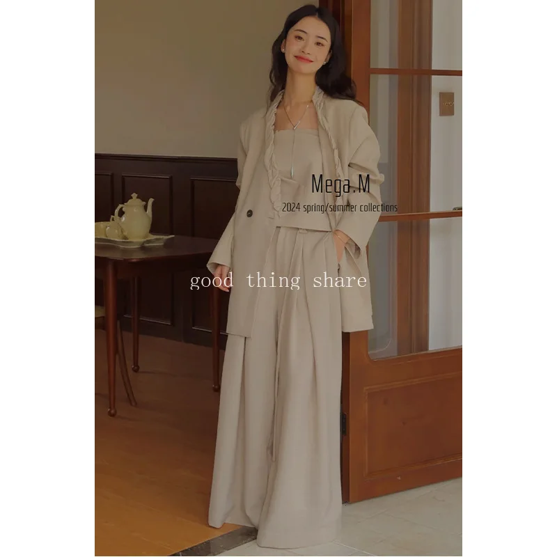 Suit Coat Set Women's 2024 Spring Original Vest Casual Pants Three-Piece Suit