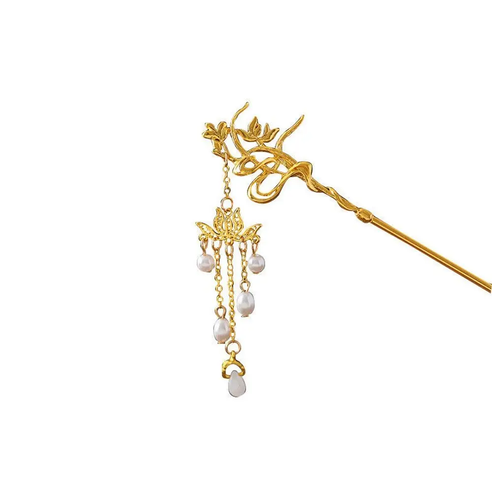 

Retro Fashion Alloy Lotus Pearl Hair Accessory Chinese Style Hair Clasp Women Hair Stick Hairpin Hair Fork