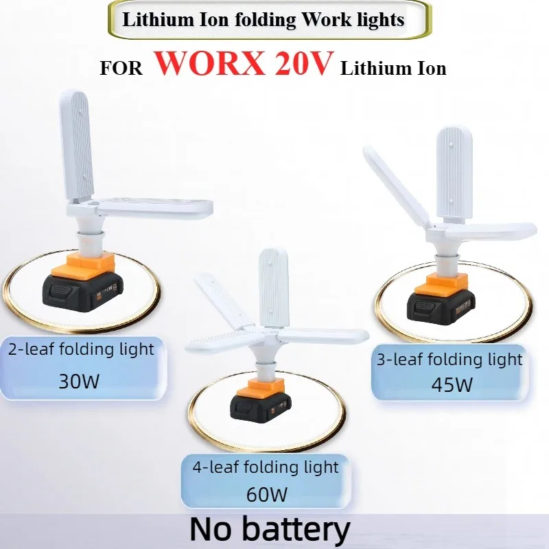 

E27 Складной светильник с цоколем лампы, для WORX 20 В, светодиодный светильник с литиевой батареей, рабочий светильник для кемпинга, 30 Вт, 45 Вт, 60 Вт (без батареи)