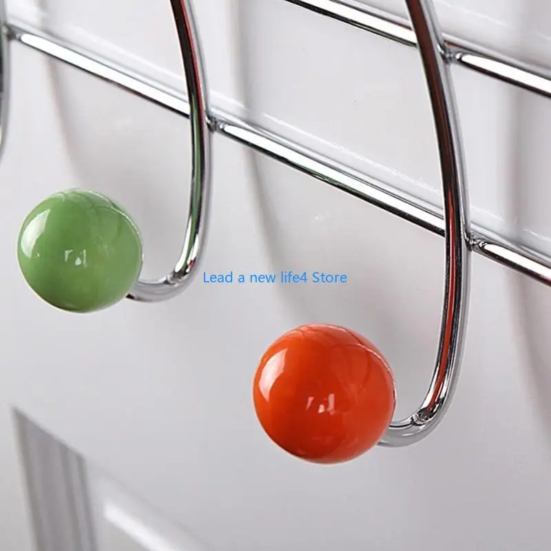 

Y55E Rack Behind Door Punching-Free Decorative Clothes Hanger 10 Hooks Over Door Hanger Colored Bead Stainless Steels Hook