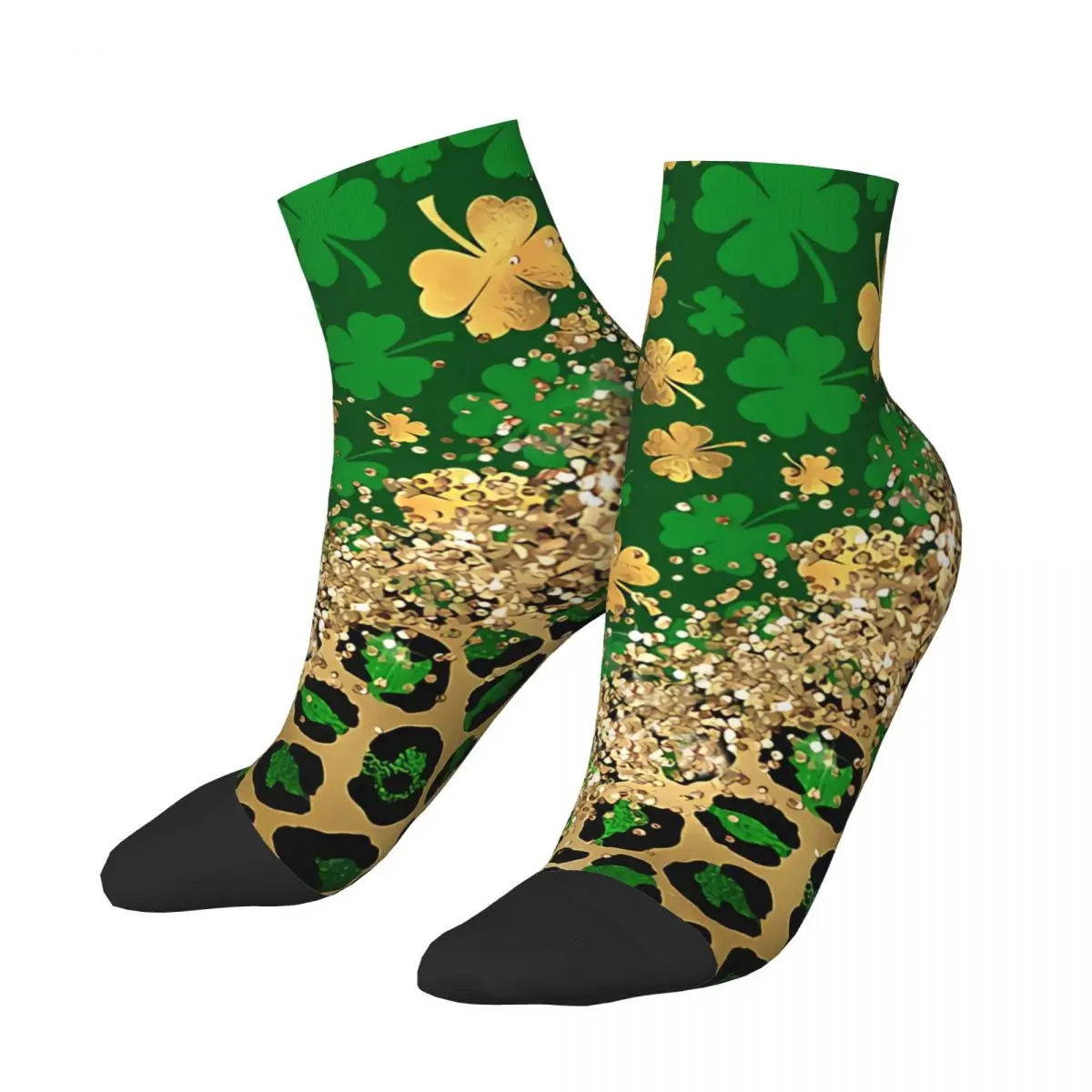 Funny Men's Ankle Socks Shamrocks Leopord St Patrick's Day Harajuku Seamless Crew Sock Gift Pattern Printed