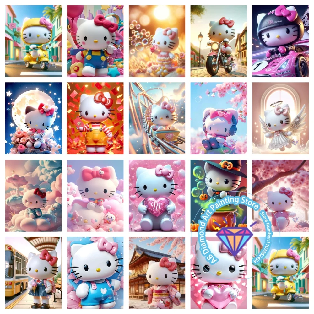 

Hello Kitty Cartoon AB Diamond Drawing Kit Square Round Diamond 5D DIY Cross Embroidery Handmade Art Unique Gift Home Decor