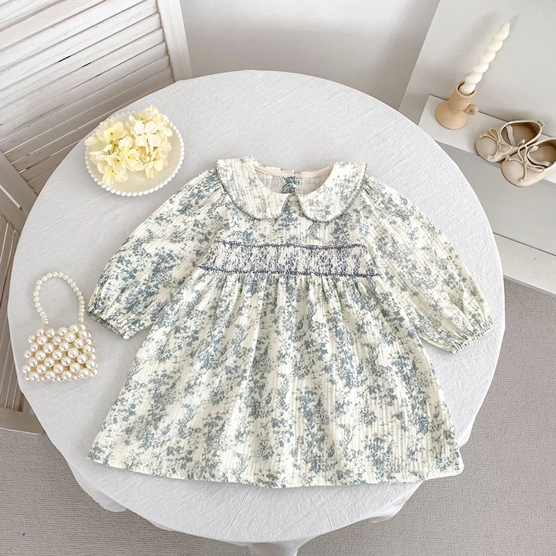 2026 Herbst Frühling Kinder Mädchen Kleid Langarm Gelb Bestickter Kragen Prinzessinnenkleid Koreanische Version Kleid – Detail 4