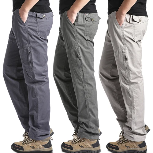 Imagen 1 del producto Pantalones Cargo de algodón de alta calidad para hombre, pantalones táctiles informales con múltiples bolsillos, primavera y otoño, para acampar al aire libre, senderismo y trabajo