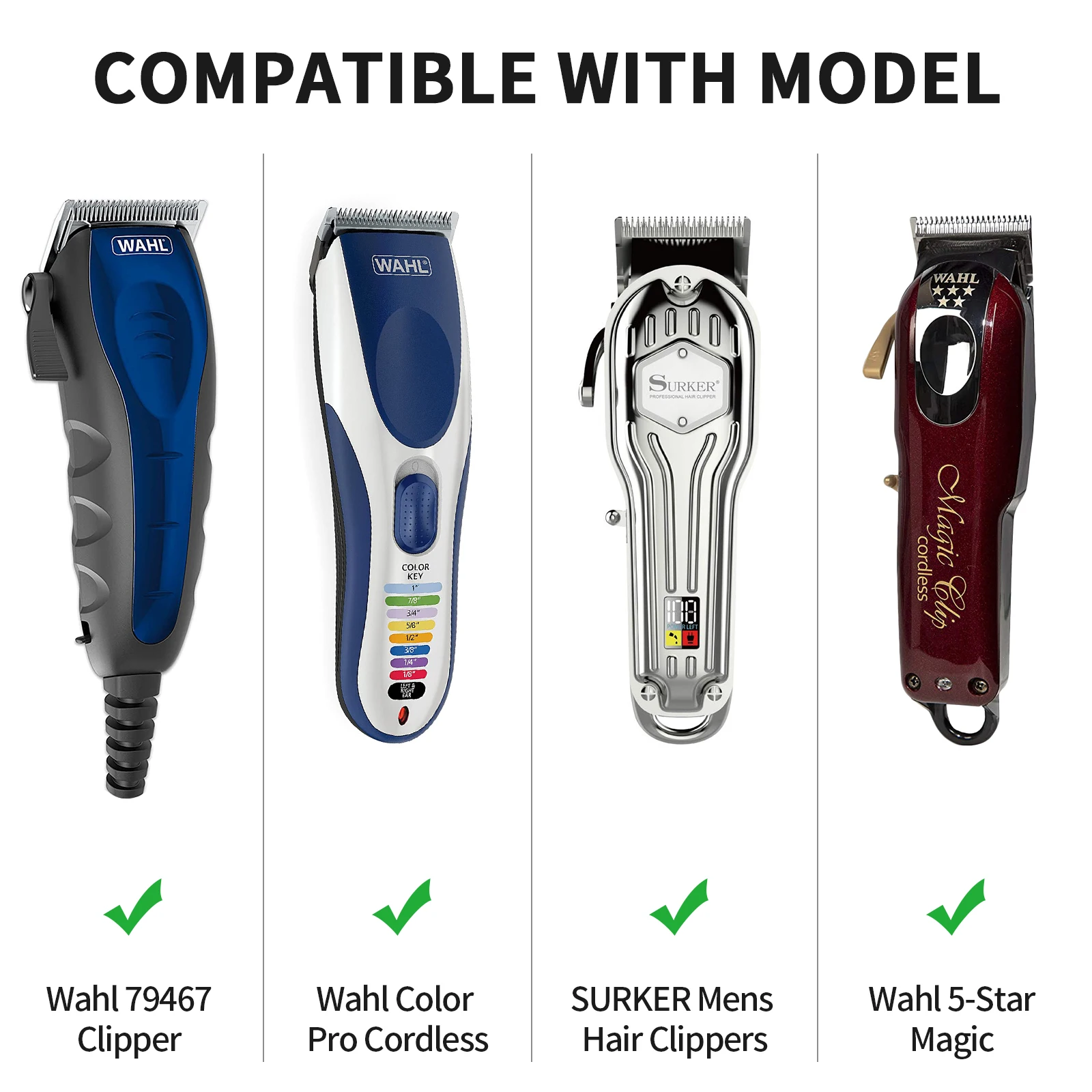 Yinke Clipper Guards Premium Cutting Guides for Wahl with Metal Clip #3171-500 – 1/8” to 1”– Fits All Full Size Wahl Clippers