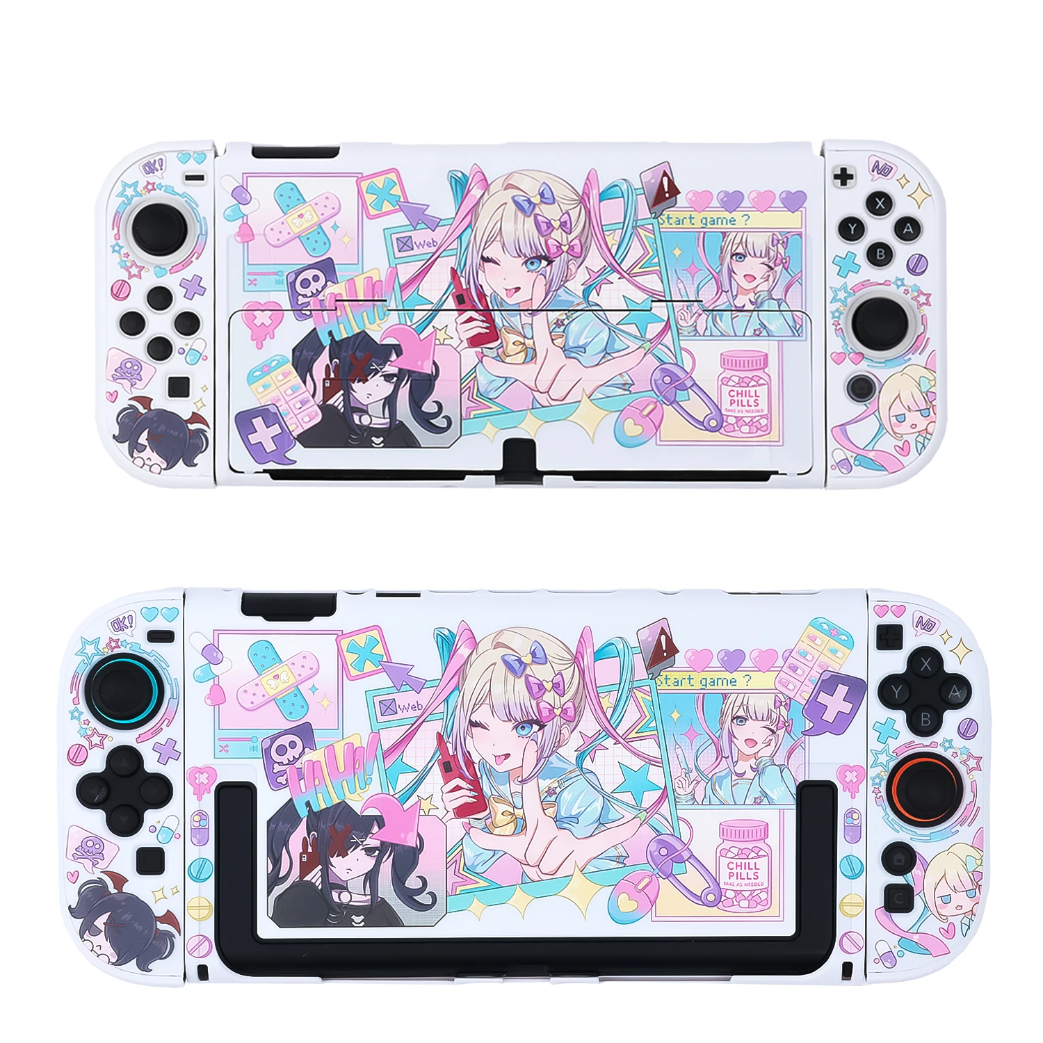 

Защитный чехол для Switch OLED / Switch 2 - NS2 Белый съемный жесткий корпус с функцией подставки, фиолетовая сумка, Streamer Girl