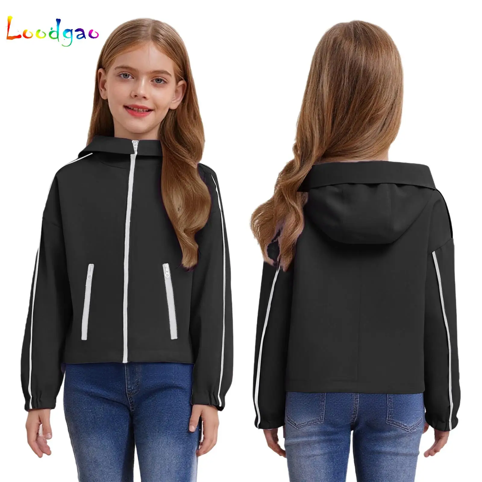 

Kids Girls Boys Long Sleeve Coat Water Resistant Hooded Jacket Sportswear Lightweight Outdoor Sports Raincoat Casual Clothing