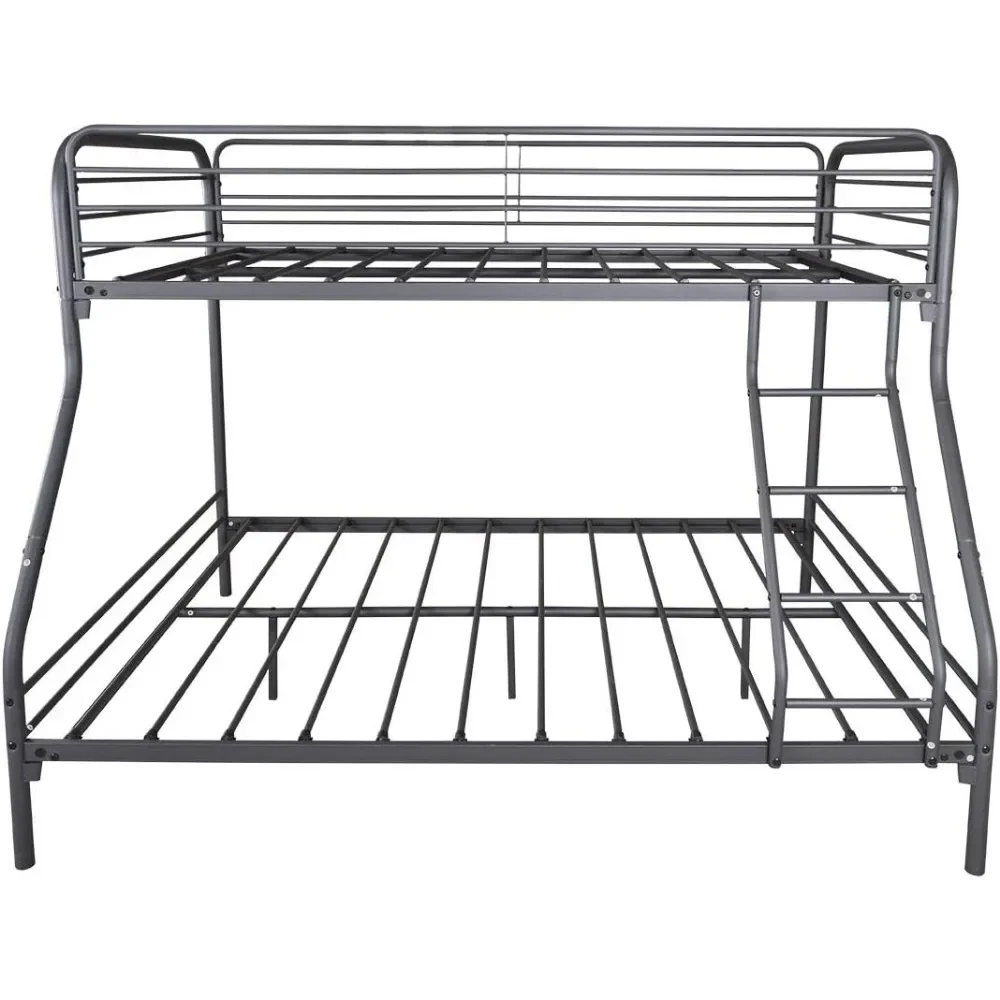 Metal bunk bed with metal frame and ladder, durable, reliable metal construction, sturdy ladder, no box springs required, black