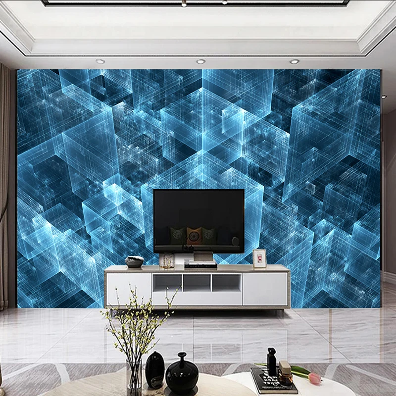 Custom 3D Mural Wallpaper Sci-fi Style Blue Line Three-dimensional Graphics Wall Paintings Modern Art For Living Room Wall Paper