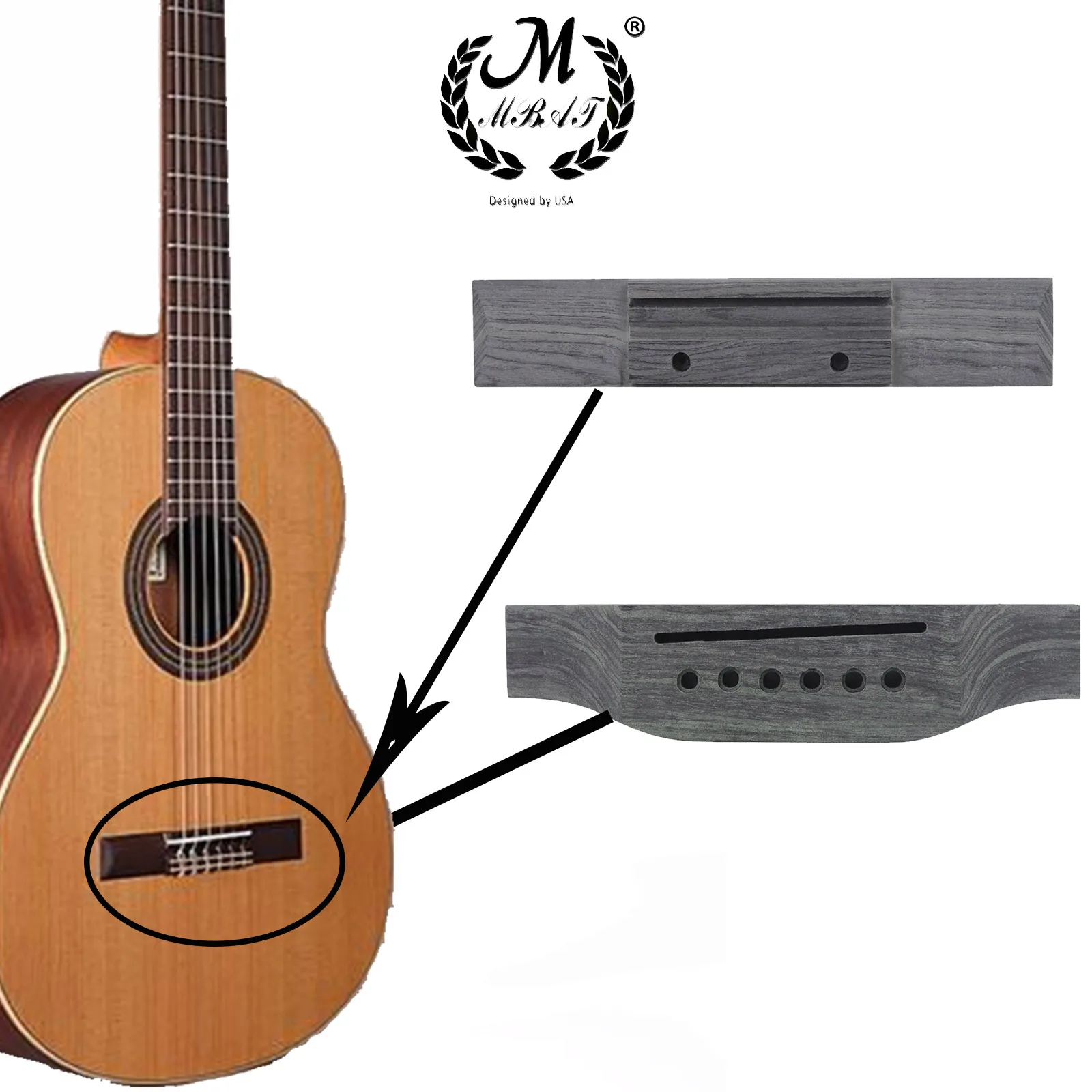 Rosewood Guitar Bridge Replacement Parts – Solid Wood Acoustic Classical Guitar Bridge with Smooth Finish, Durable & Stable