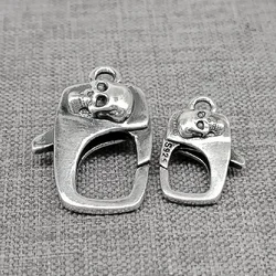 925 Sterling Silver Punk Skull Skeleton Lobster Claw Clasp for Bracelet Necklace