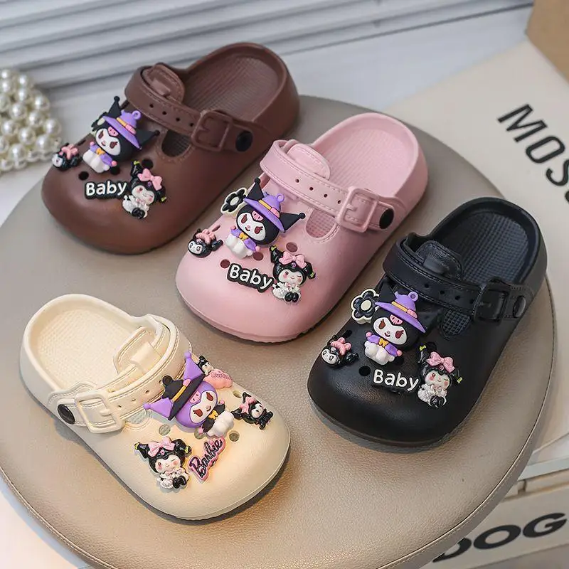 

Sanrio Kuromi Girl Summer Slippers Children Sandal Student Wearing Outside Soft Sole Cartoon Anime Kawaii Bathroom Beach Shoes