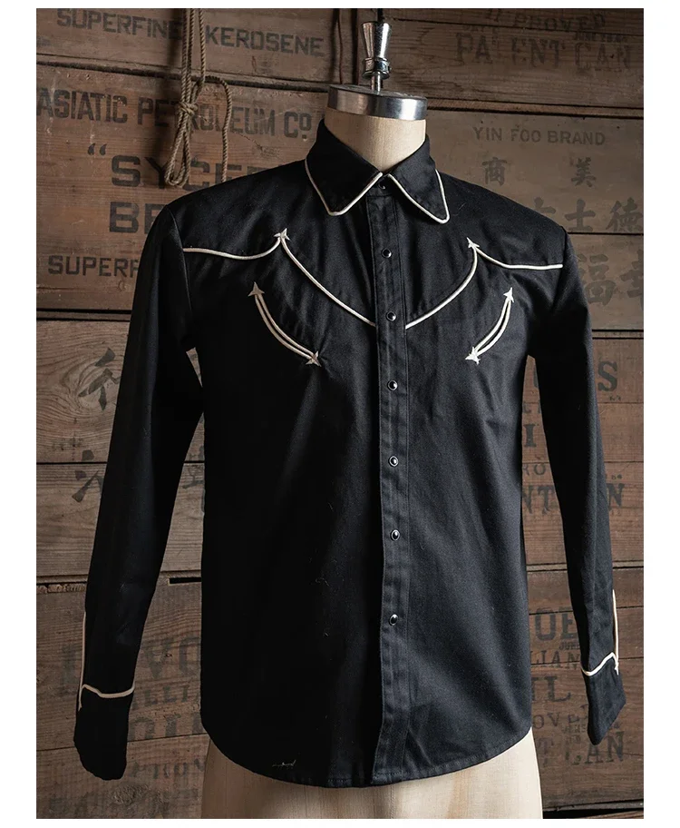 

Non Stock Western Cowboy Shirt in Black Rockabilly Embroidery Musician Shirt Ranchwear