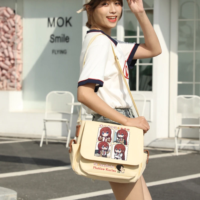 Makise Kurisu Theme Backpack School Bag Student Knapsack Anime Cosplay Handbag Messenger Bag Game image 3