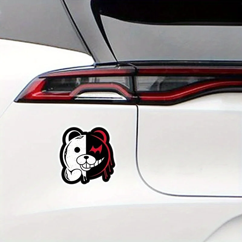 

1PC Two-Tone Cartoon Bear Sticker - White/Black/Red Waterproof Vinyl for Car & Laptop