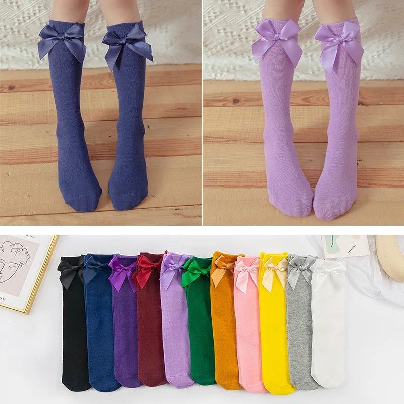 

Baby Legwarmers new double needle bowknot Stocking Girl lace cotton tube baby girl Leg Warm let children pile pile of sox