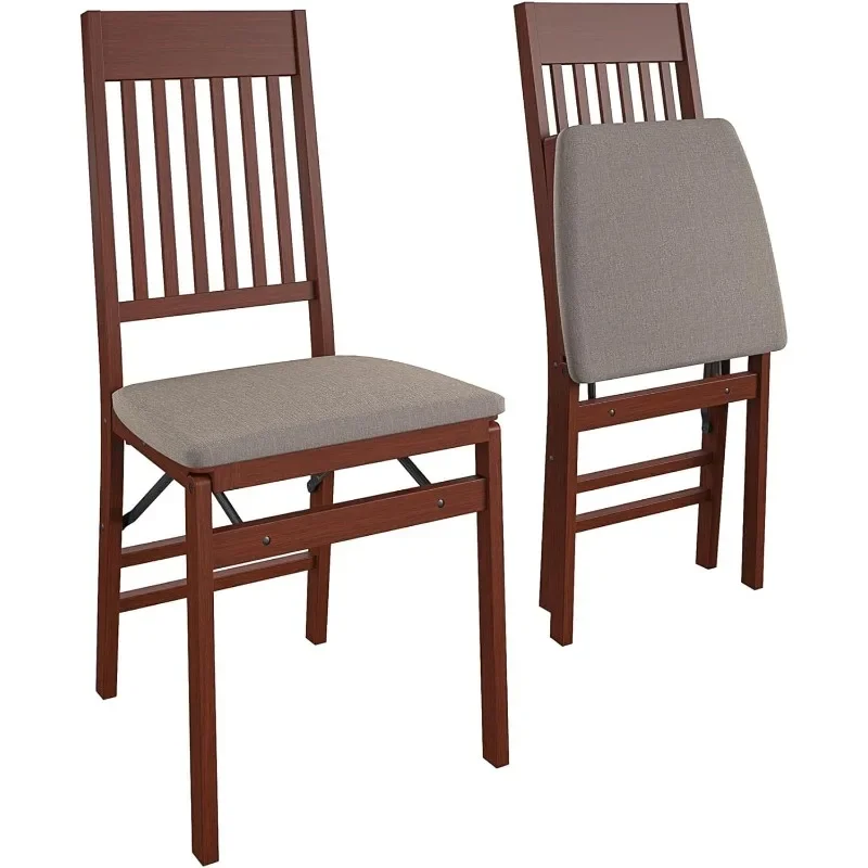 CoscoProducts COSCO Mission Back Solid Wood Folding Chair with Thick Fabric Padded, Walnut, 2-Pack, Triple Braced