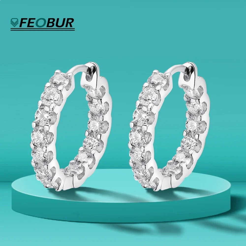 FEOBUR 2.6 Carat Full Moissanite Hoop Earrings for Women 925 Sterling Silver Plated 18K Gold Stud Earrings Wedding Party Jewelry