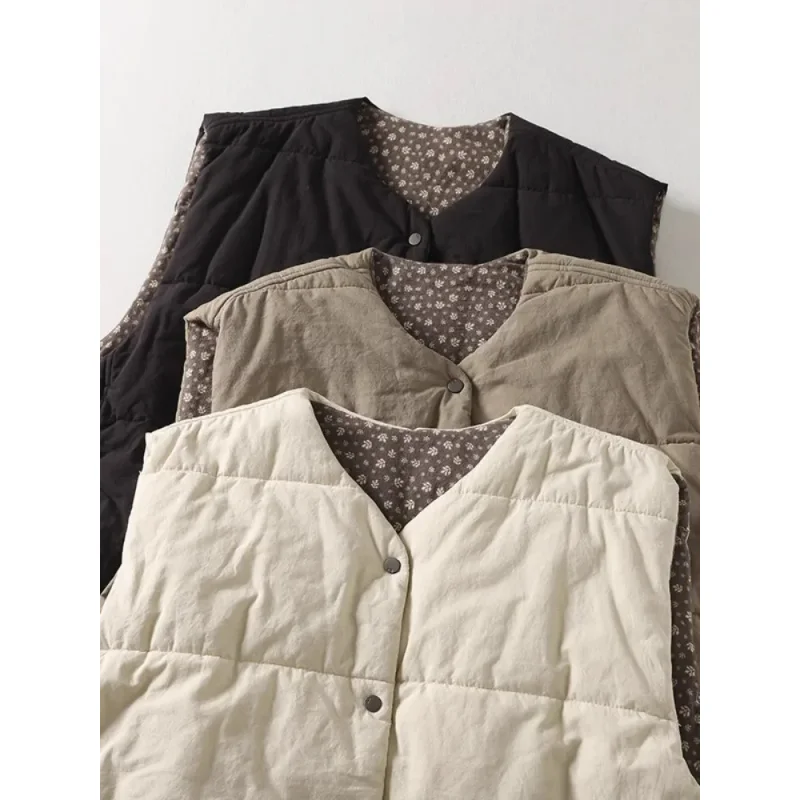Chalecos acolchados Vintage para mujer, chaquetas femeninas informales de gran tamaño sin mangas con forro grueso y cálido, novedad de invierno 2025