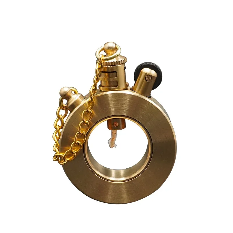 Retro Creative Hollow Design Brass Lighter, Special-shaped Pocket Watch, Grinding Wheel Kerosene Lighter, Men\'s Collection Gift
