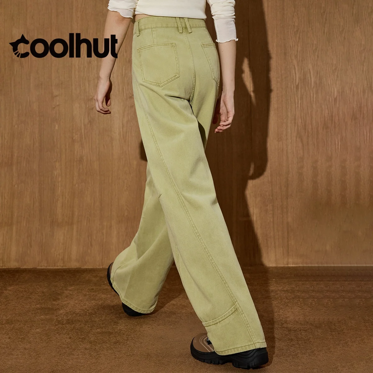 COOLHUT Brand Design Damskie jeansy z szerokimi nogawkami w stylu vintage z wysokim stanem, proste, luźne, retro, jesienne spodnie dżinsowe na co dzień