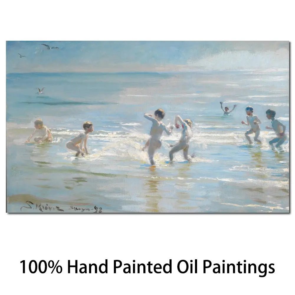 

Canvas Art Wall Decor Beach Paintings By Peder Severin Kroyer Boys Bathing at Skagen Modern Art Hand Painted High Quality