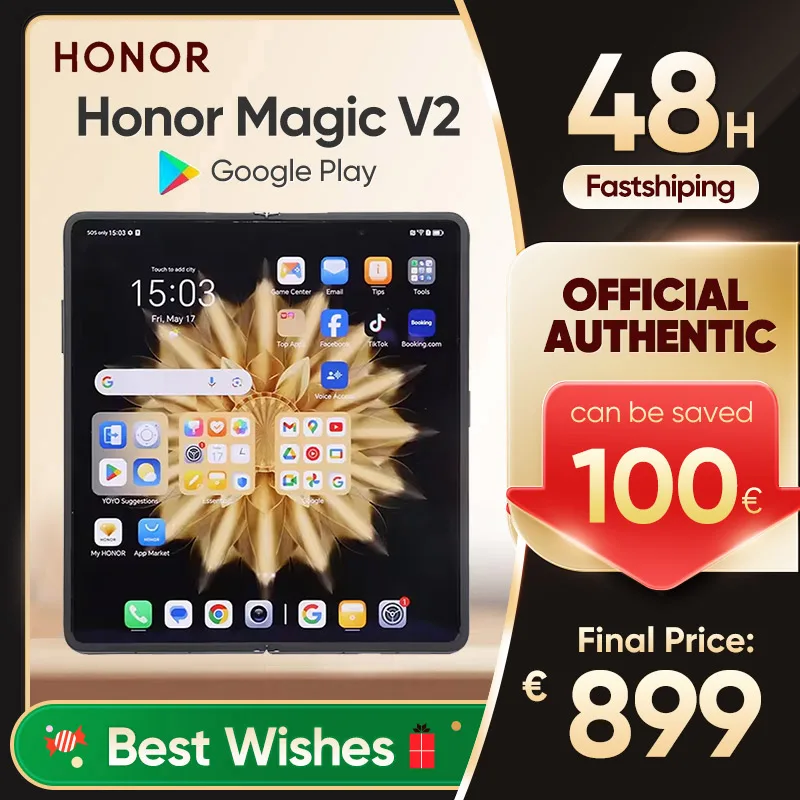 Honor Magic V2 5G Foldable Smartphone Global Version LTPO OLED Display 120Hz Snapdragon 8 Gen2 50MP Triple Camera Android Mobile