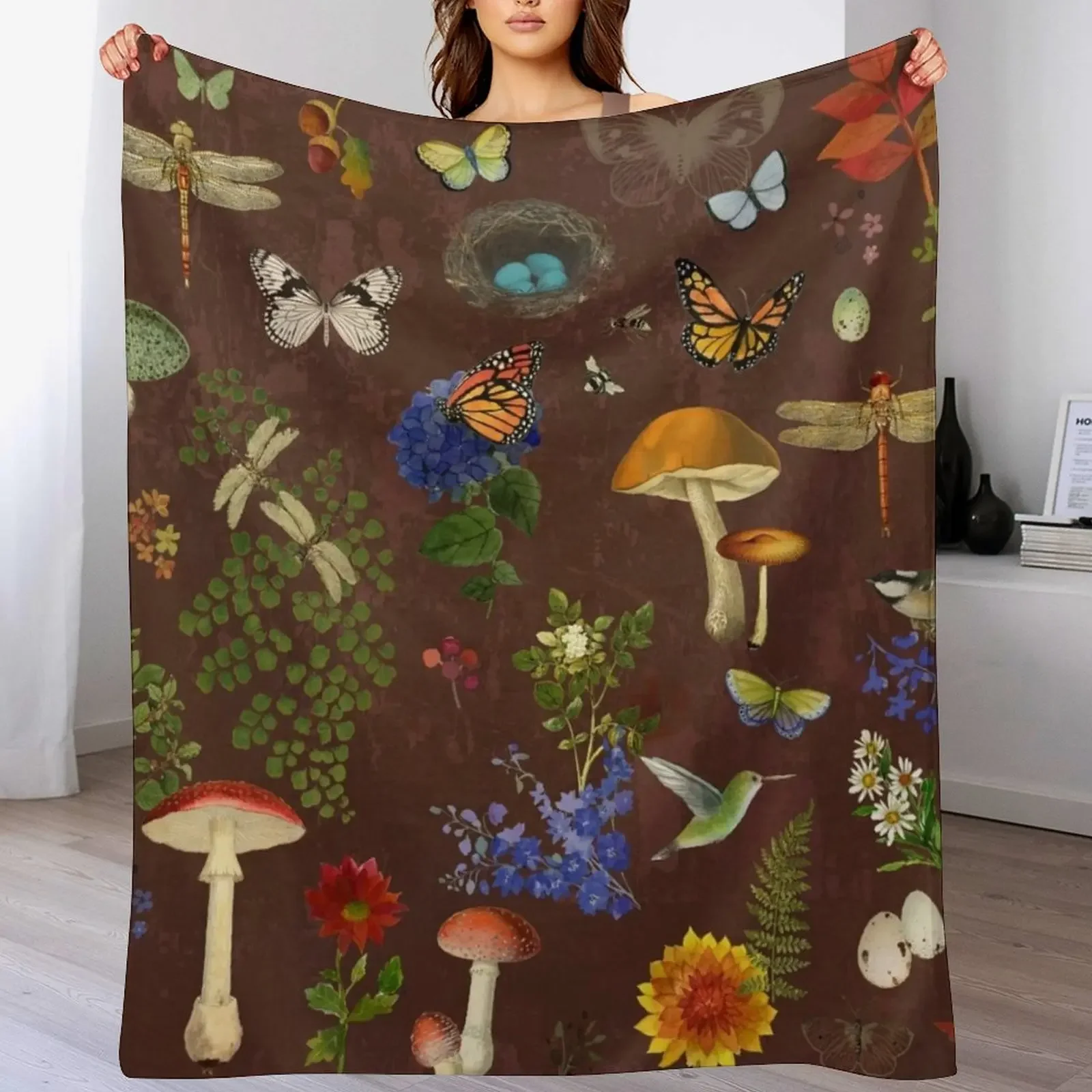 Vintage cottage core in earthtones Throw Blanket Soft Sherpa Fleece Warm Blanket for Winter