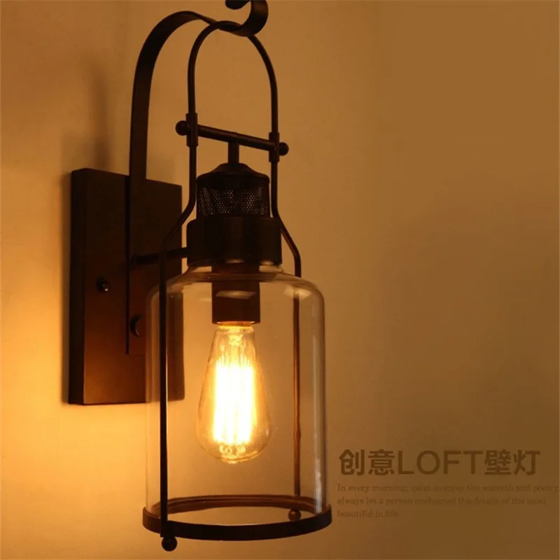 Vintage Industrial Style Wrought Iron Wall Lamp Coffee Shop Hotel Bar Restaurant Chandelier Creative
