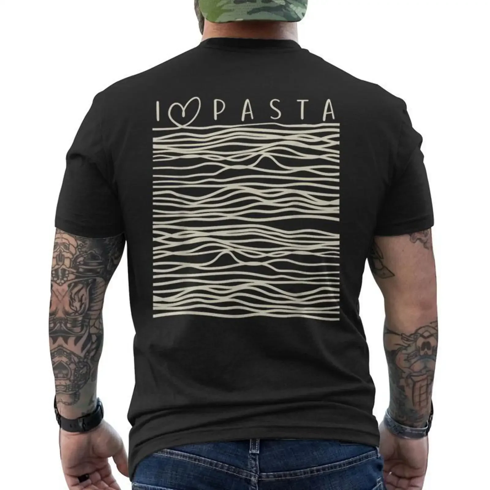 Pasta Italienische Küche J'aime Les Pâtes T shirt imprimé au dos Cadeauxyz vintage Washed streetwear homme Slightly Soft