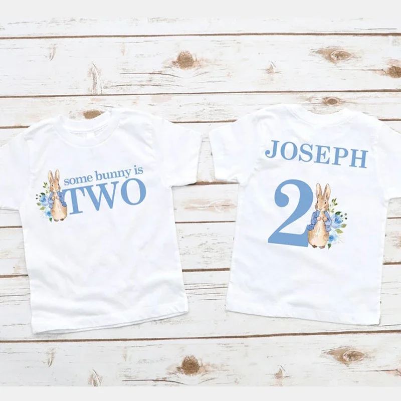 

Peter Rabbit 2nd Birthday Boy Shirt Second Birthday Bunny Rabbit Outfit Easter Birthday TShirt Traditional Blue Bunny Some Bunny