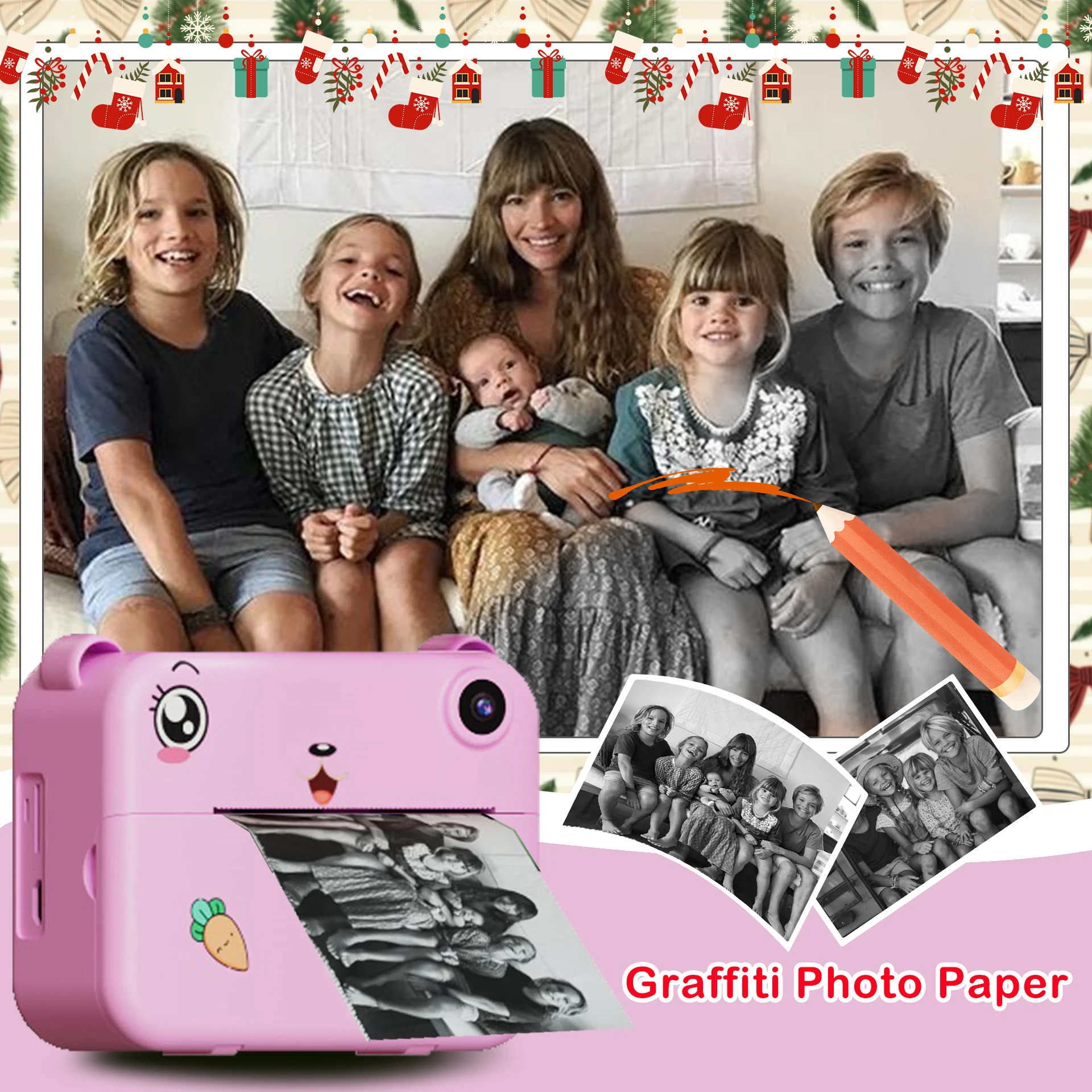 Crianças hd câmera digital impressão instantânea foto etiqueta impressão térmica fotografia câmera de impressão de vídeo crianças câmera para 6-12 anos