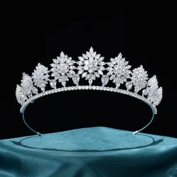 Luxury Tiaras Crowns For Bride Wedding Headdress CZ Zirconia Queen Crowns Bridal Headpieces Women Diadem Party Prom Hair Jewelry