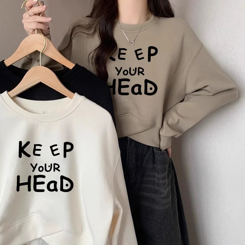 الكلاسيكية ومتعددة الاستخدامات الرجعية الأمريكية غير النظامية جولة الرقبة قصيرة هوديي الربيع والخريف تصميم شعبي جديد عارضة أعلى بسيط #1