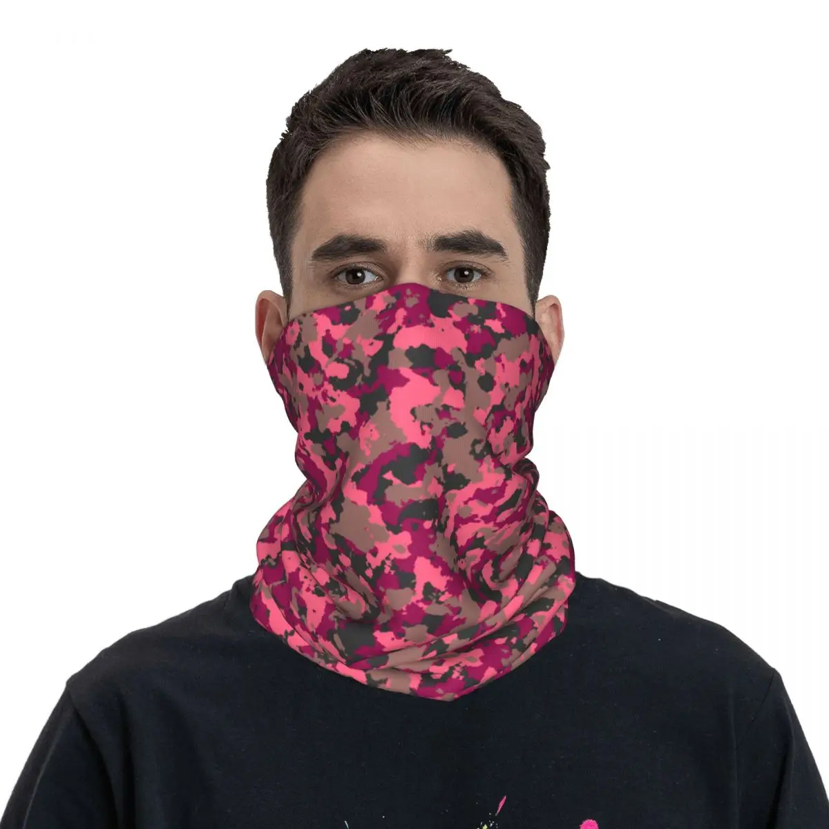 Men Dark Pink Camouflage Bandana Merchandise Neck Gaiter Printed Wrap Scarf Multifunctional Headband For Riding Washable