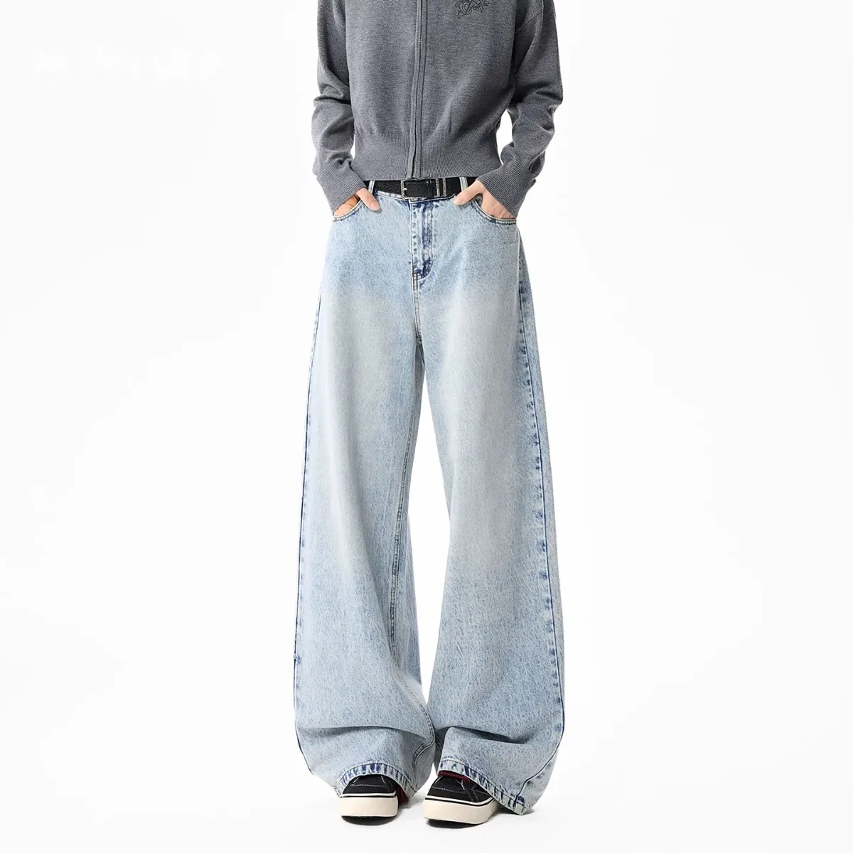 Angel Wings Printed Wide Leg Jeans Loose Straight Floor-Length American Style Versatile Loose Fit Long Pants for Teens