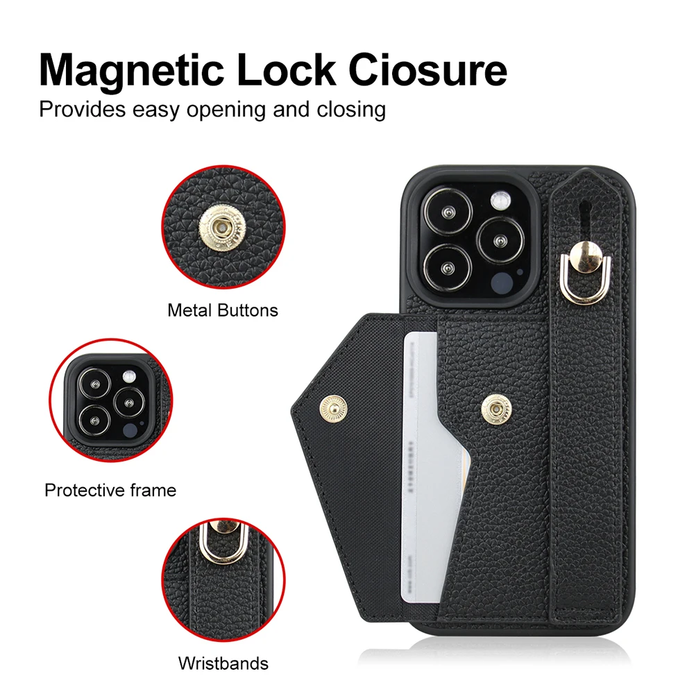 1 Anti Drop Card Bag Wrist Strap Holder Phone Case, Suitable For Apple iPhone 11Pro/12Pro Max/13Pro/14 Plus/15