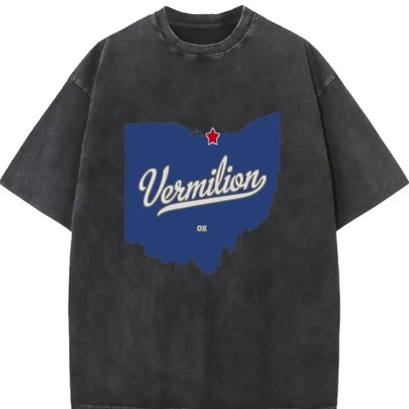 

Vermilion Ohio T-Shirt Retro Graphic Tee Vintage Style Map Print S-3XL for Streetwear